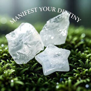 Rock Crystal Quartz Bundle: 1 Star + 2 Chunks!!! Reiki Meditation Altars